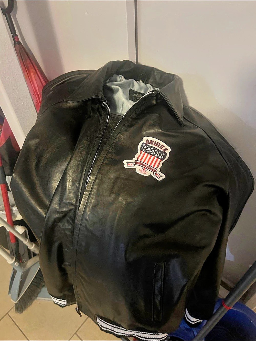 Avirex All Americans Leather Jacket Black Varsity Bomber